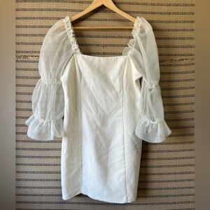 Amanda Uprichard White Dress with Sheer Puffy Sleeves